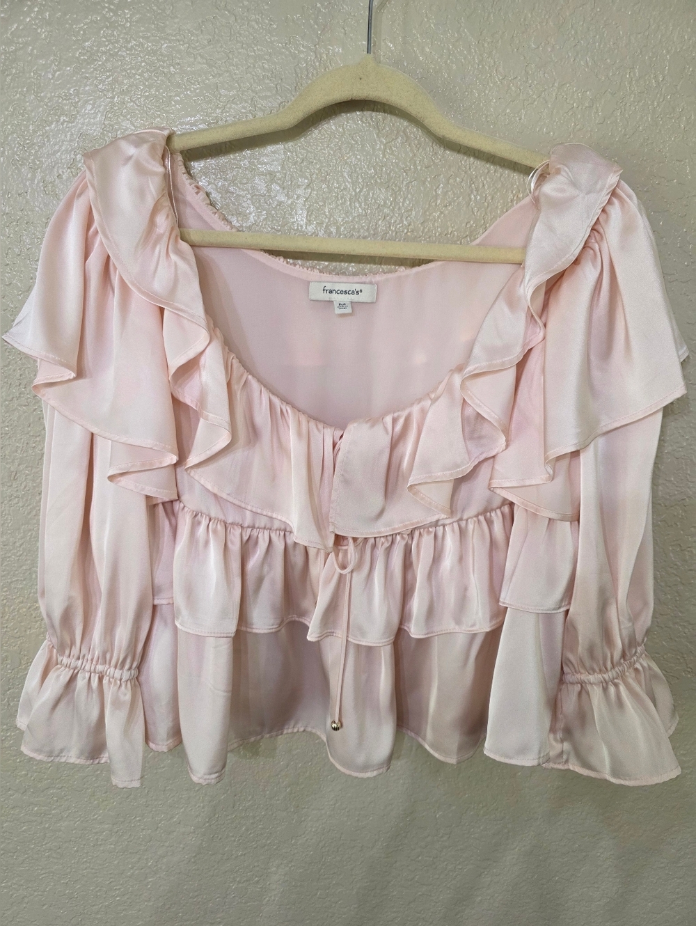 Francesca's Collections Light Pink Ruffle Satin Blouse